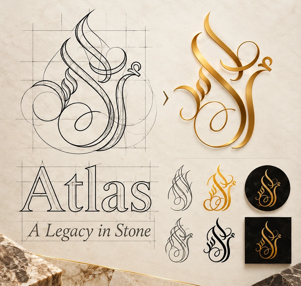 Atlas Marbles — Logo concept and identity sketch